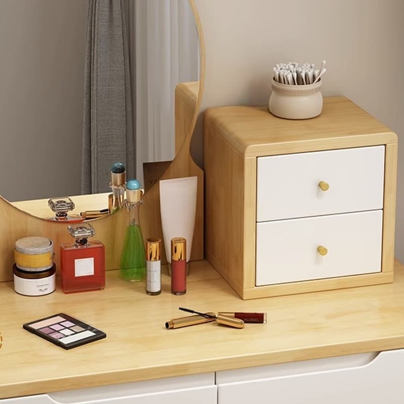 Contemporary Medium Wood Rubberwood Push-Pull Standing Makeup Vanity, No Suspended, Non-Upholstered Chair(s) thumbnail 8