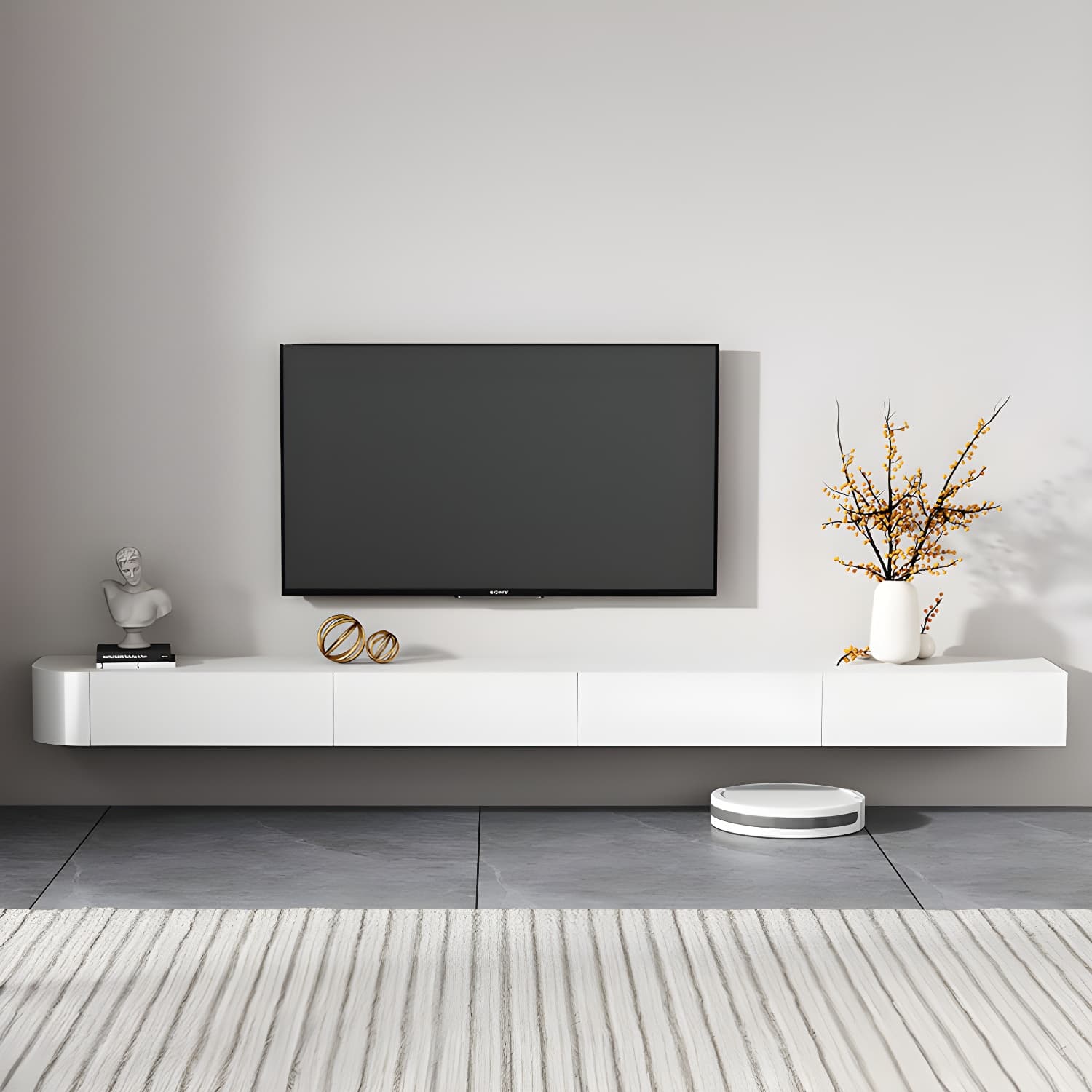 Floating Mount TV Stand Modern TV Stand Console with Drawers thumbnail 3
