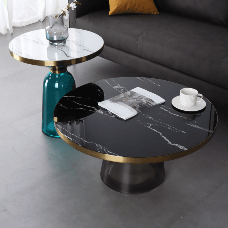 Simplistic Single Side Table with Hardened Glass and Plinth Base, Rounded Top thumbnail 7