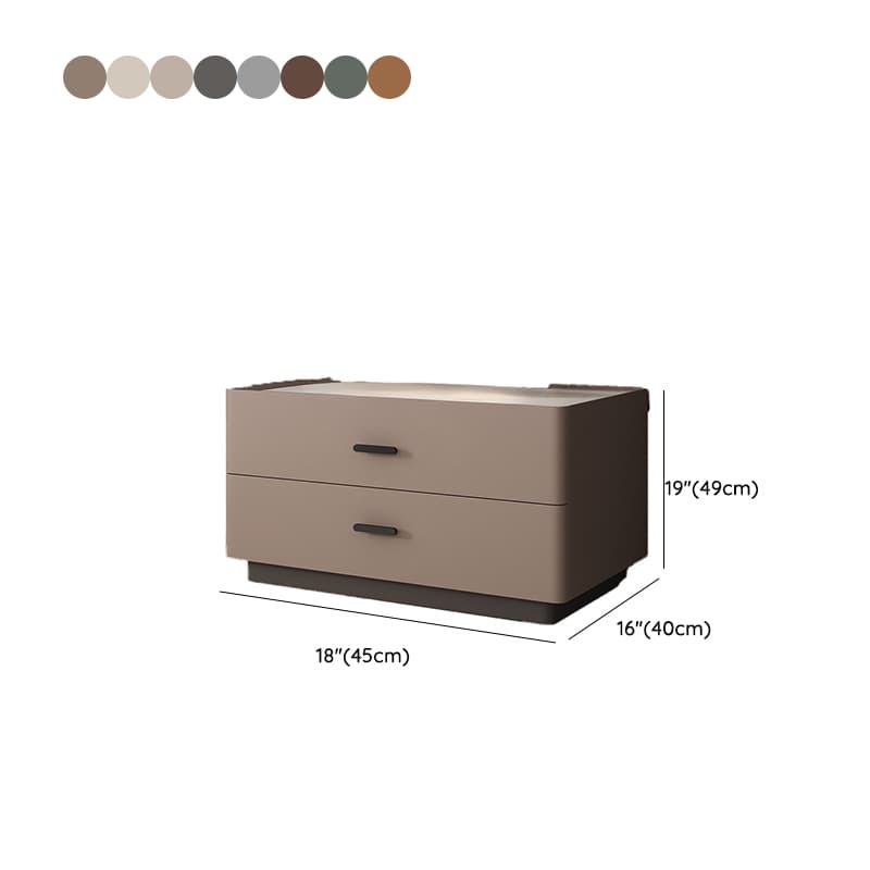 Elegant Two-Drawer Faux Leather Nightstand with Stone Countertop in Low Height for Modern Homes thumbnail 22