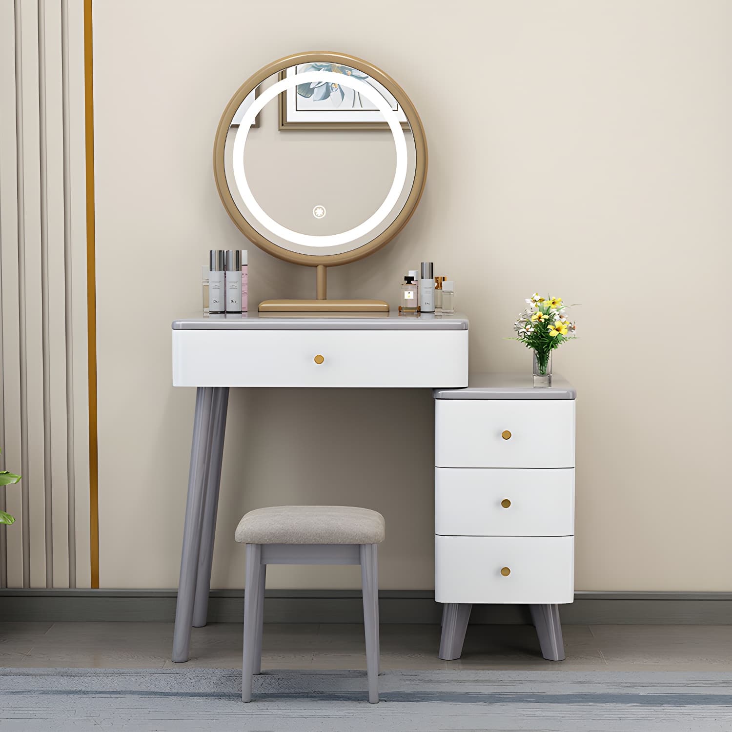 Solid Wood Makeup Vanity Desk Modern Makeup Vanity Desk Table with 4 Drawers thumbnail 12
