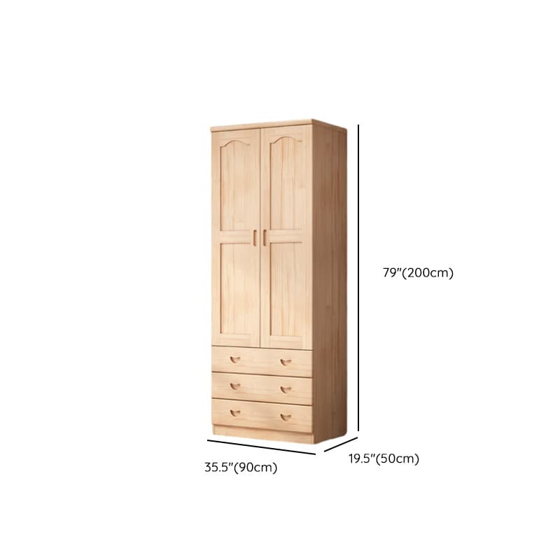 Modish Natural Color Reclaimed Wood Wardrobe Armoire with Soft Close Drawer, Soft Close Door thumbnail 9