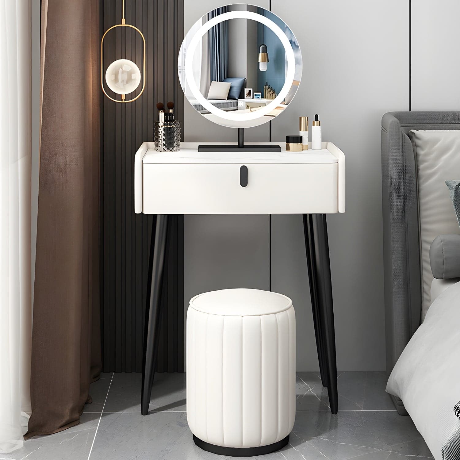 Contemporary Vanity Dressing Table Set with Mirror and Stool thumbnail 3