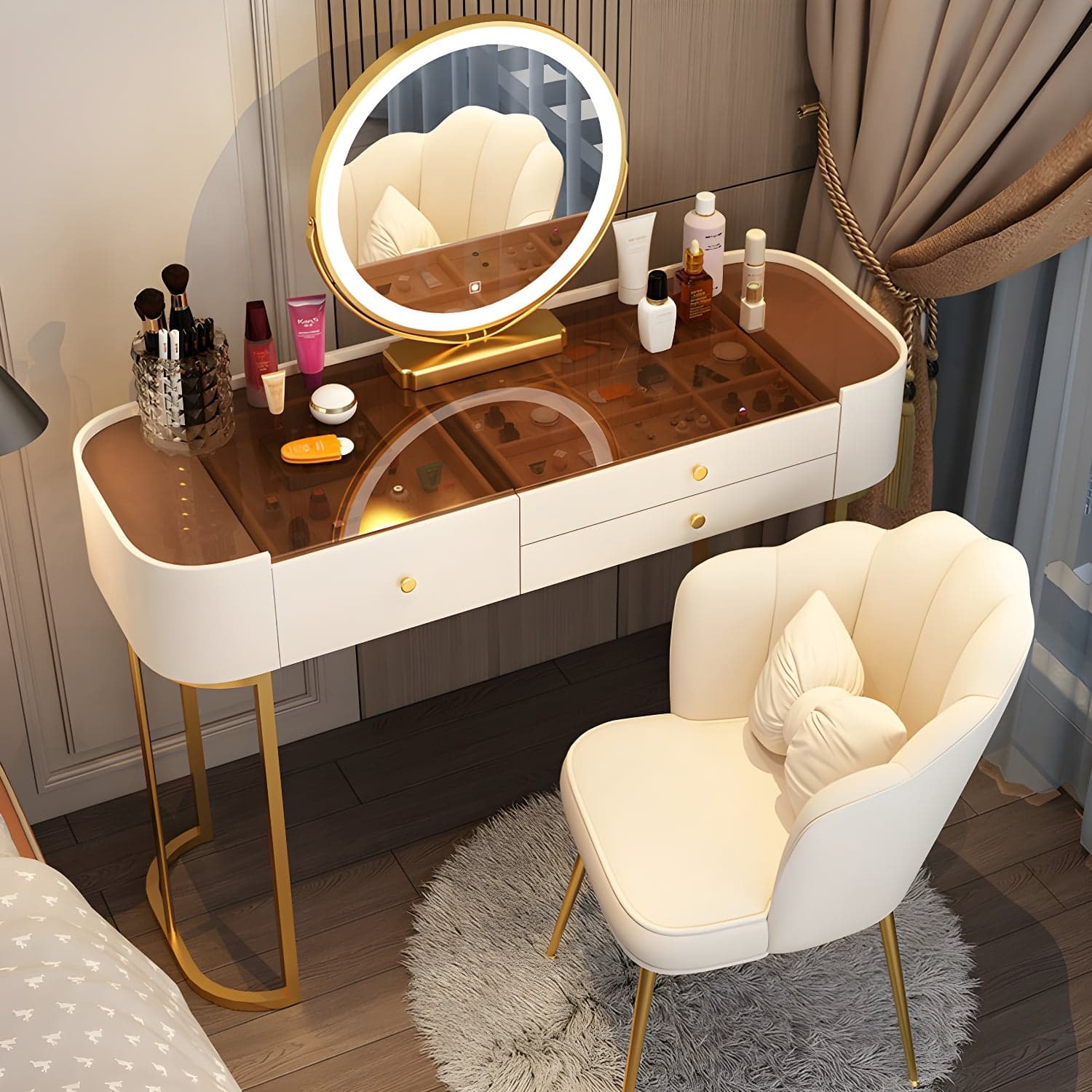 Glam Glass Vanity Dressing Table Bedroom Make-up Vanity with Drawer thumbnail 7
