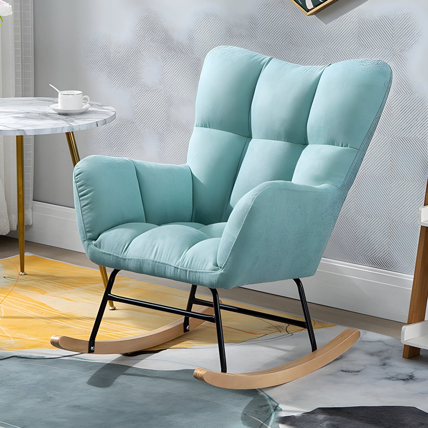 Modern Rocker Chair Upholstered Dark Legs Glider Button-Tufted thumbnail 7