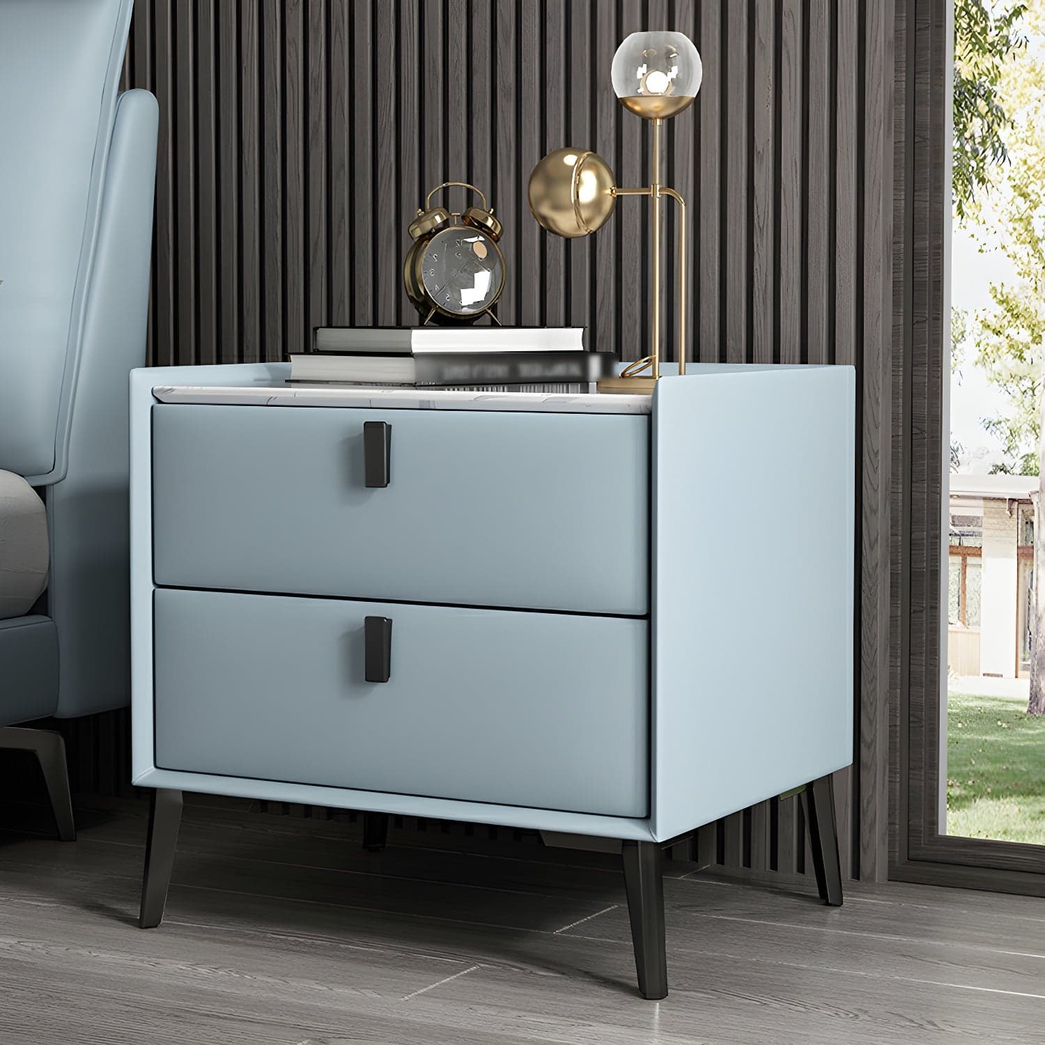 Contemporary 4 Legs Storage Drawer Nightstand with Black Handles for Bedroom thumbnail 5