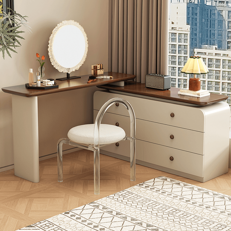 Cream Modish Large Vanity Set with Reclaimed Wood Table Top, 3/6 Drawers, and Light Up Mirror thumbnail 2
