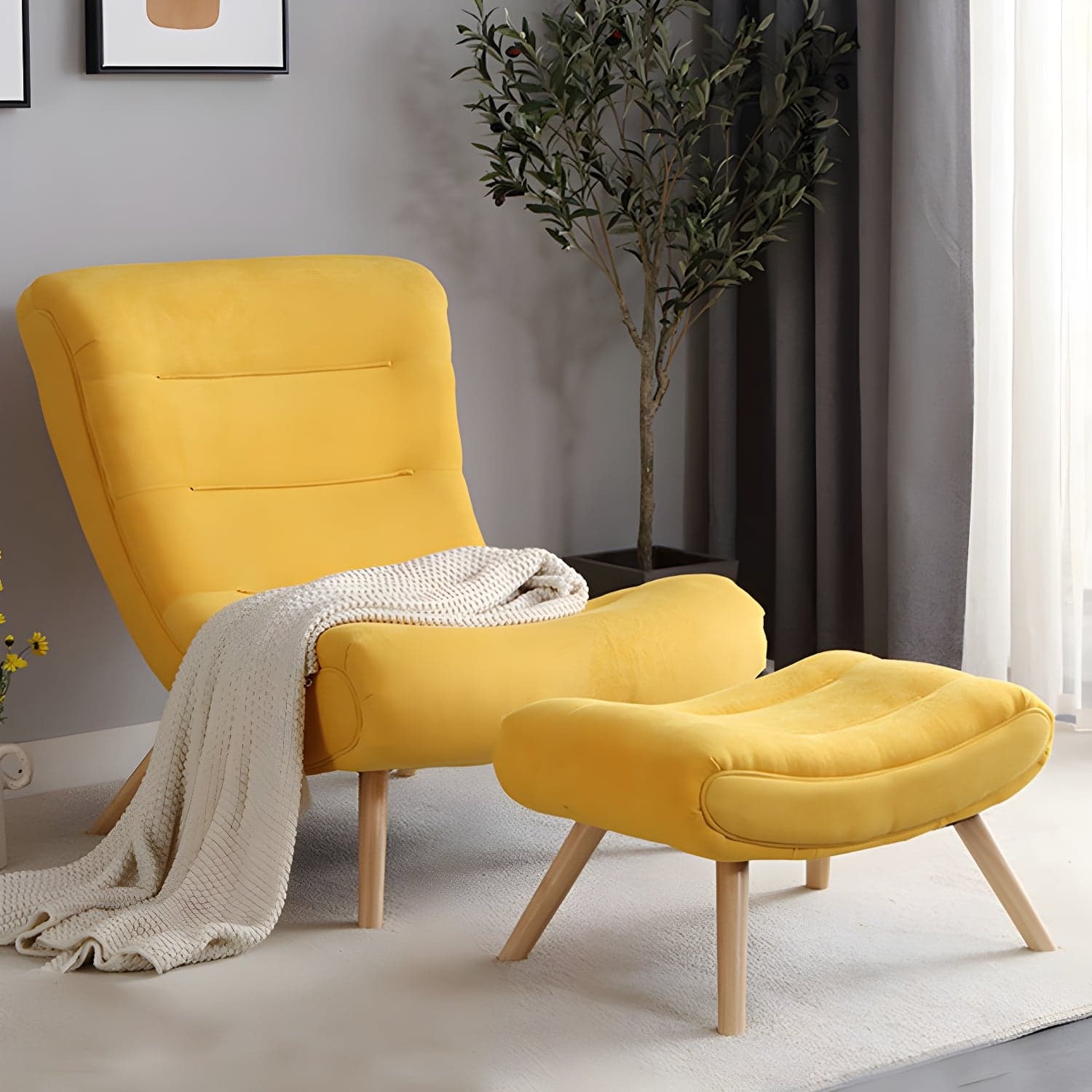 Modern Cushions Rocker Chair Solid Wood Frame Spindle Rocker Chair with Ottoman thumbnail 13