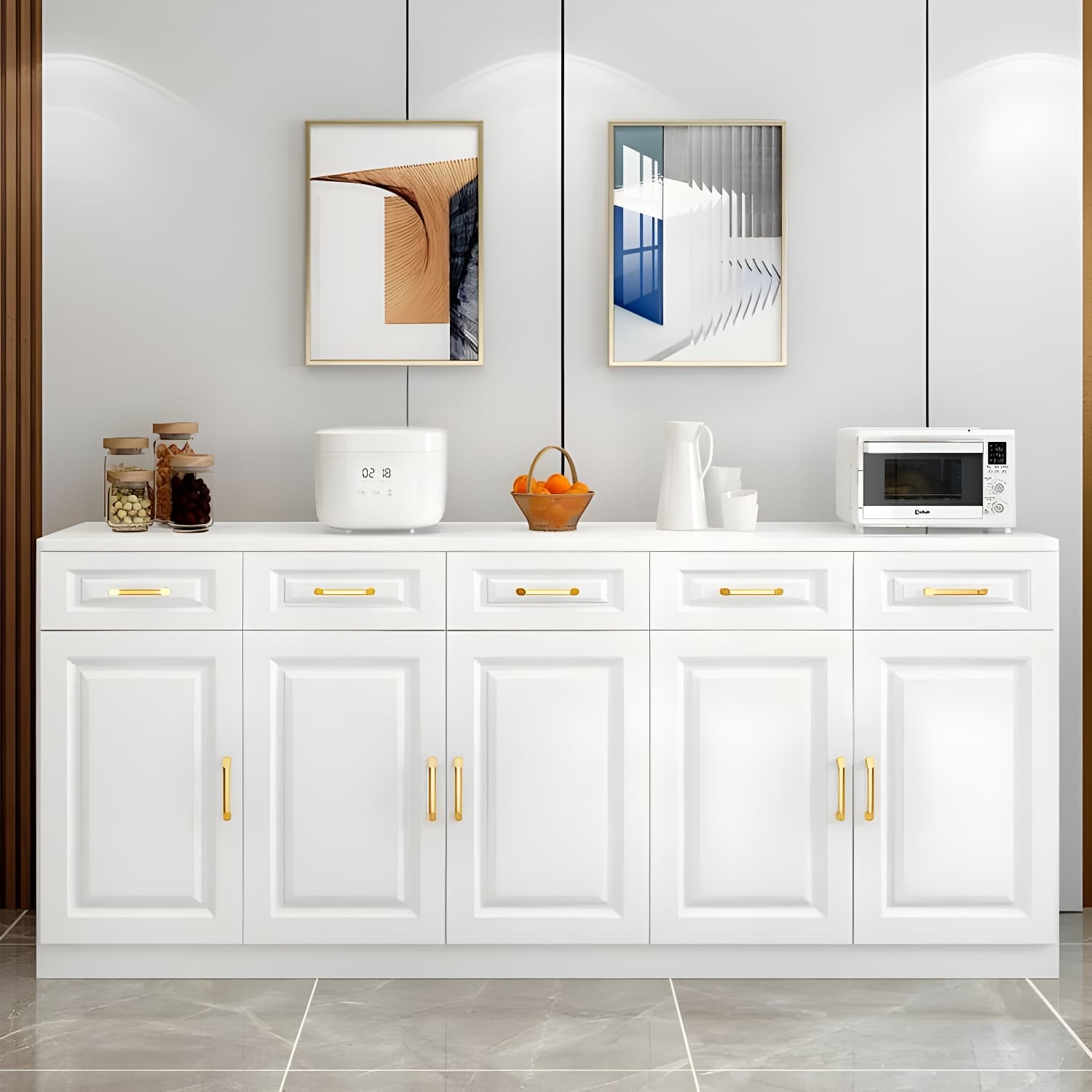 Modern Wood Sideboard Credenza with Drawers and Interior Shelves thumbnail 9