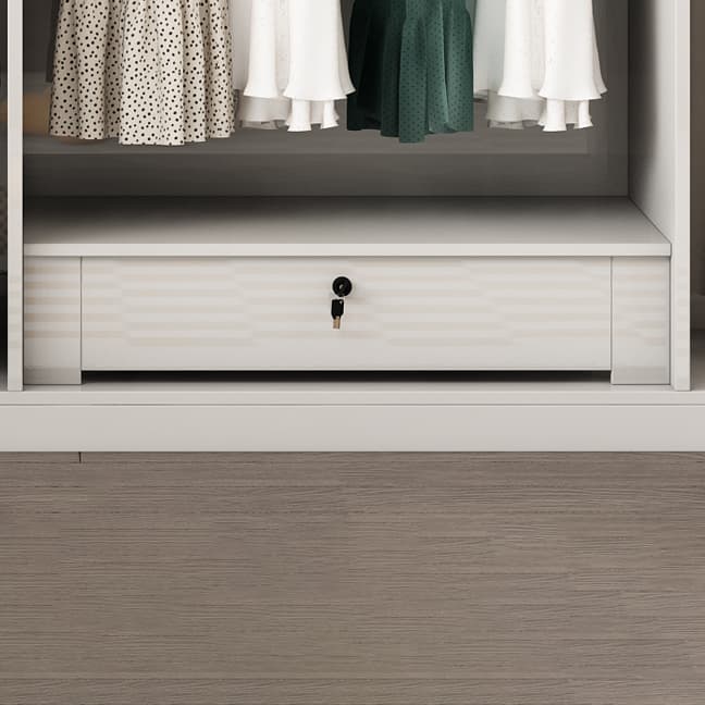 Solid Wood White Wardrobe Armoire with Drawers, Clothing Rod, and Shelves thumbnail 8