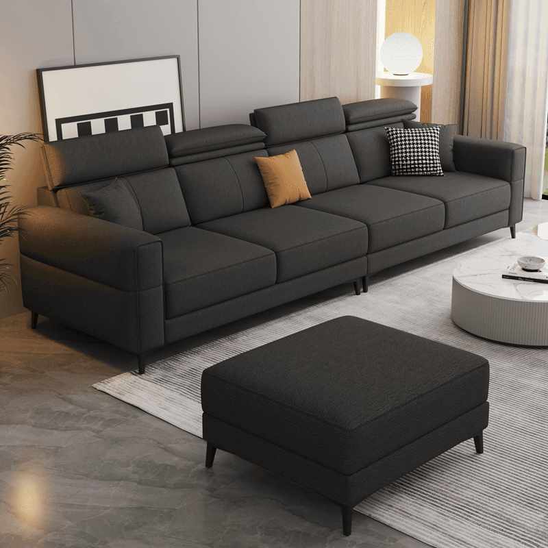 3 Pc Contemporary Modern L-Shape Sofa Chaise in Grey/Cream with Square Arm & Cushion Back thumbnail 15