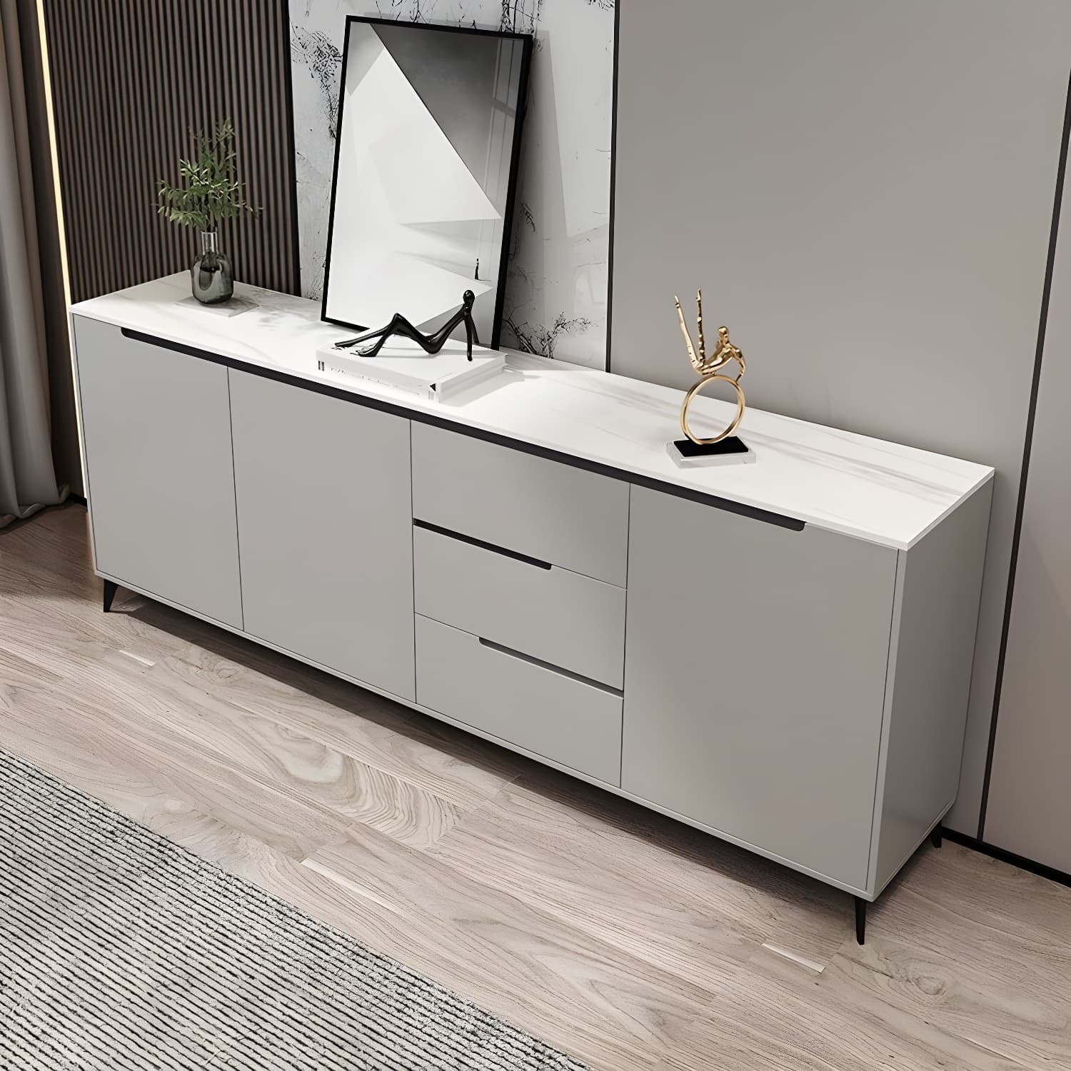 Modern Wood Sideboard with 3 Drawers and 3 Doors - Overall Dimensions 40cm W x 85cm H thumbnail 4