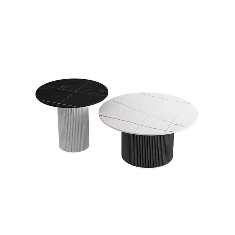 Modern Round Stone Top Coffee Table with Sturdy Metal Pedestal Base in Standard Height thumbnail 9