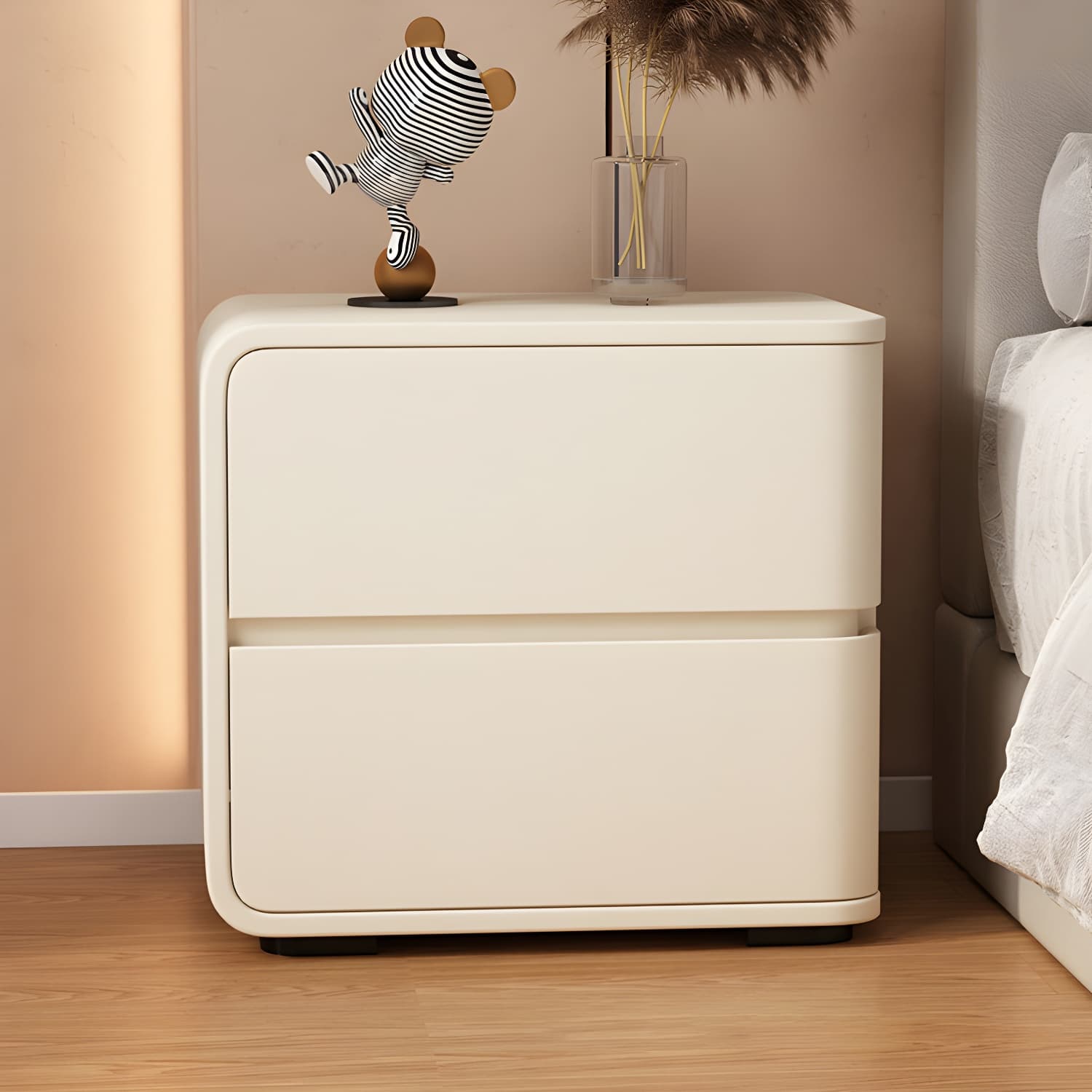 Contemporary Bed Nightstand Solid Wood Bedside Cabinet with 2 Drawers thumbnail 10