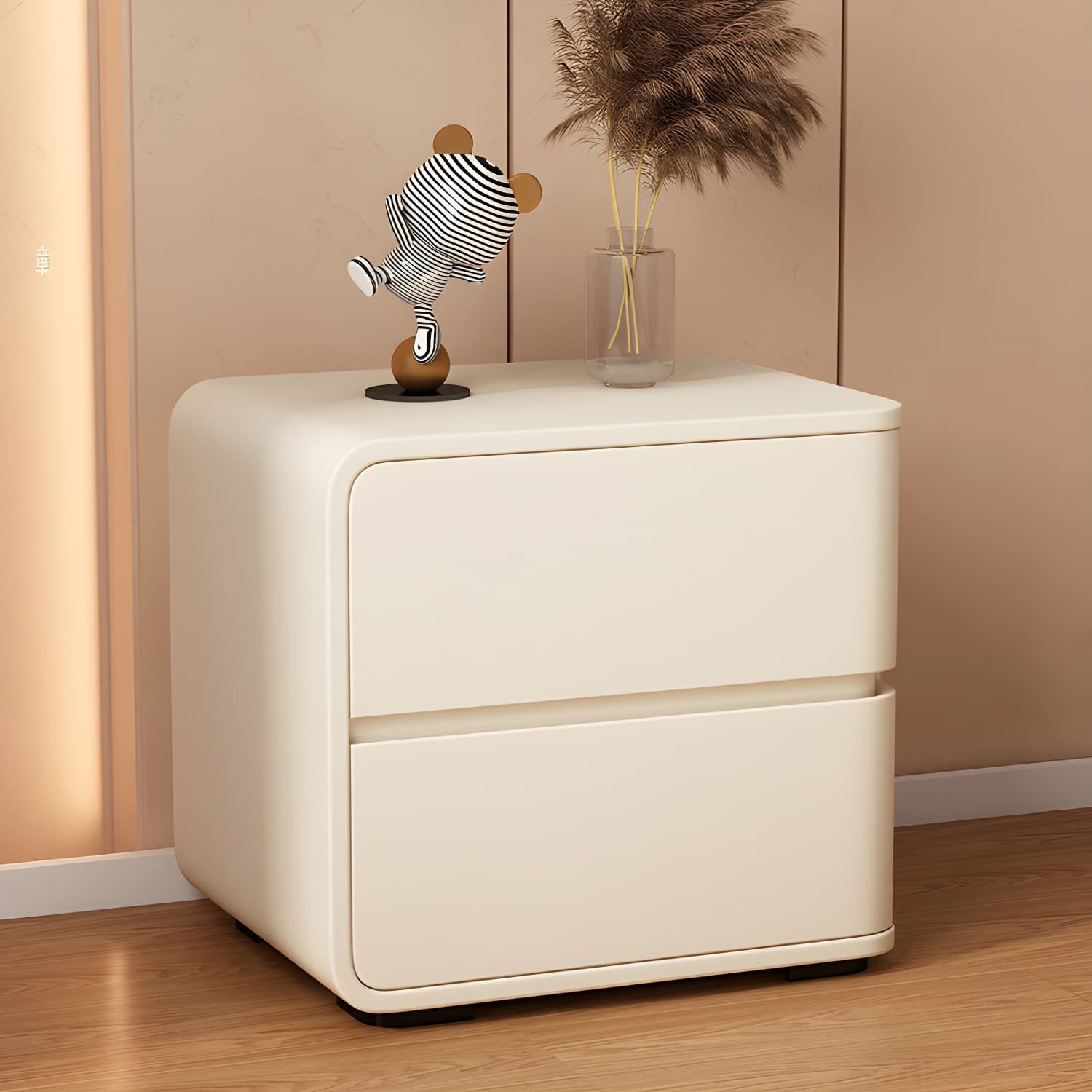 Contemporary Bed Nightstand Solid Wood Bedside Cabinet with 2 Drawers thumbnail 6
