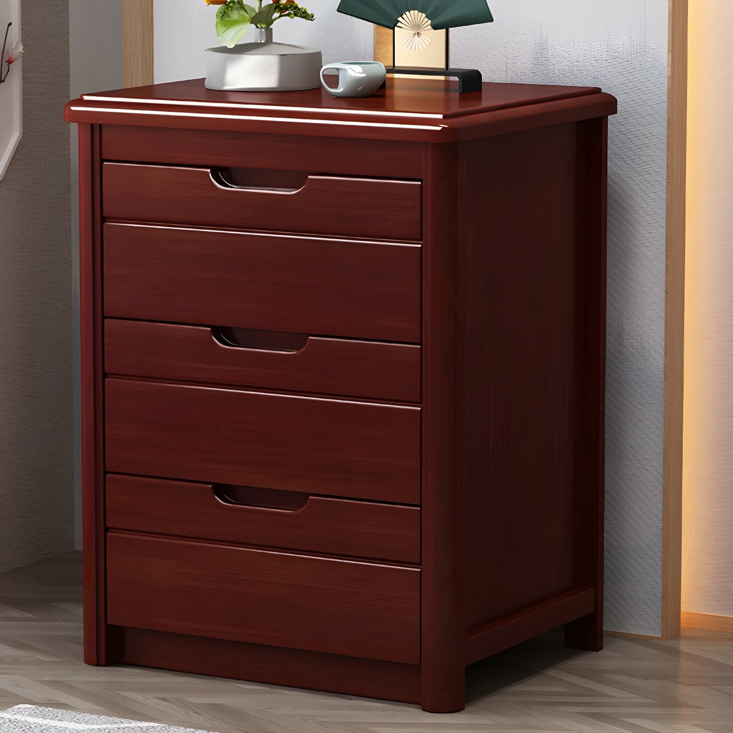 Traditional Wood Dresser with Drawers in Narrow Design and Rubberwood Material thumbnail 3