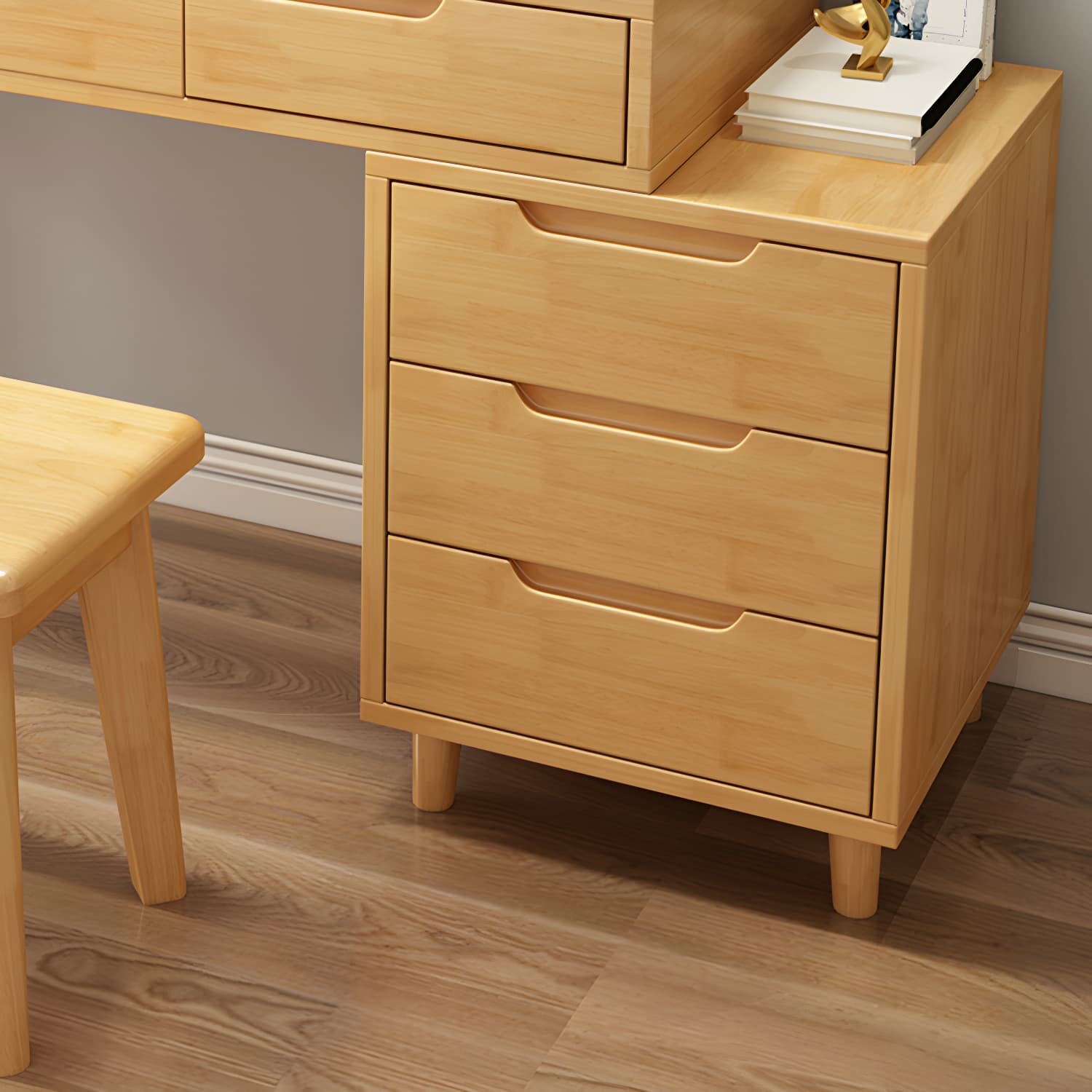 Solid Wood 1/4-Drawer Vanity Makeup Table with Mirror and Stool - 17.72" D thumbnail 10