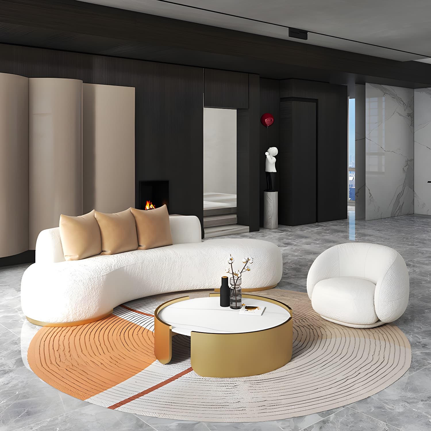 Contemporary Curved Sofa with Tight Back Standard Armless Sofa for Living Room thumbnail 2