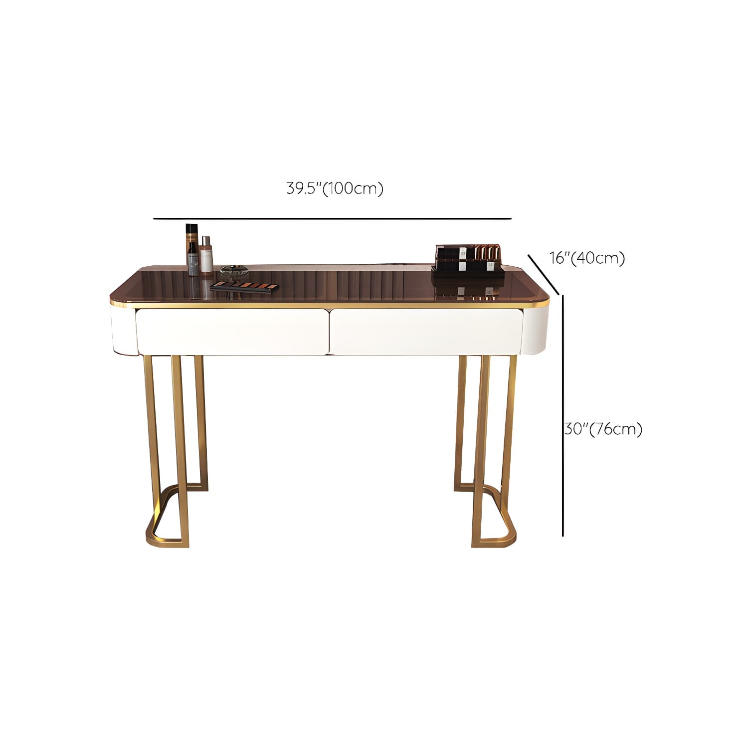 Glass Top Make-up Vanity Wood Dressing Table with Storage Drawers thumbnail 17