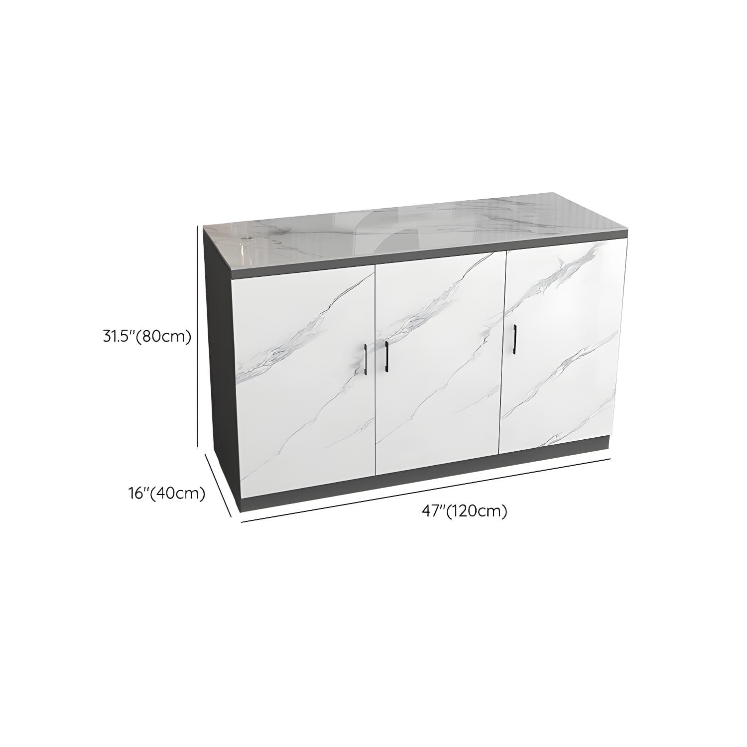 White Modern Wood Server with Stone Countertop and Cabinet Included thumbnail 10
