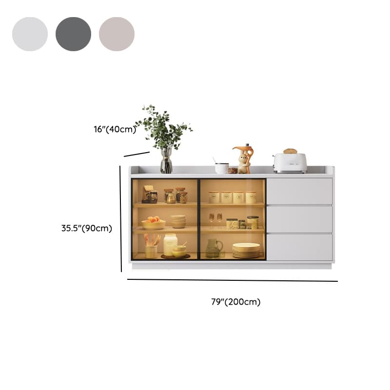 Simple Sideboard with 3 Drawers, Hutch Cabinets, Standard/Narrow/Wide Sizes, 1 Shelf, Sintered Stone Countertop, and 2/3/Single Doors thumbnail 20