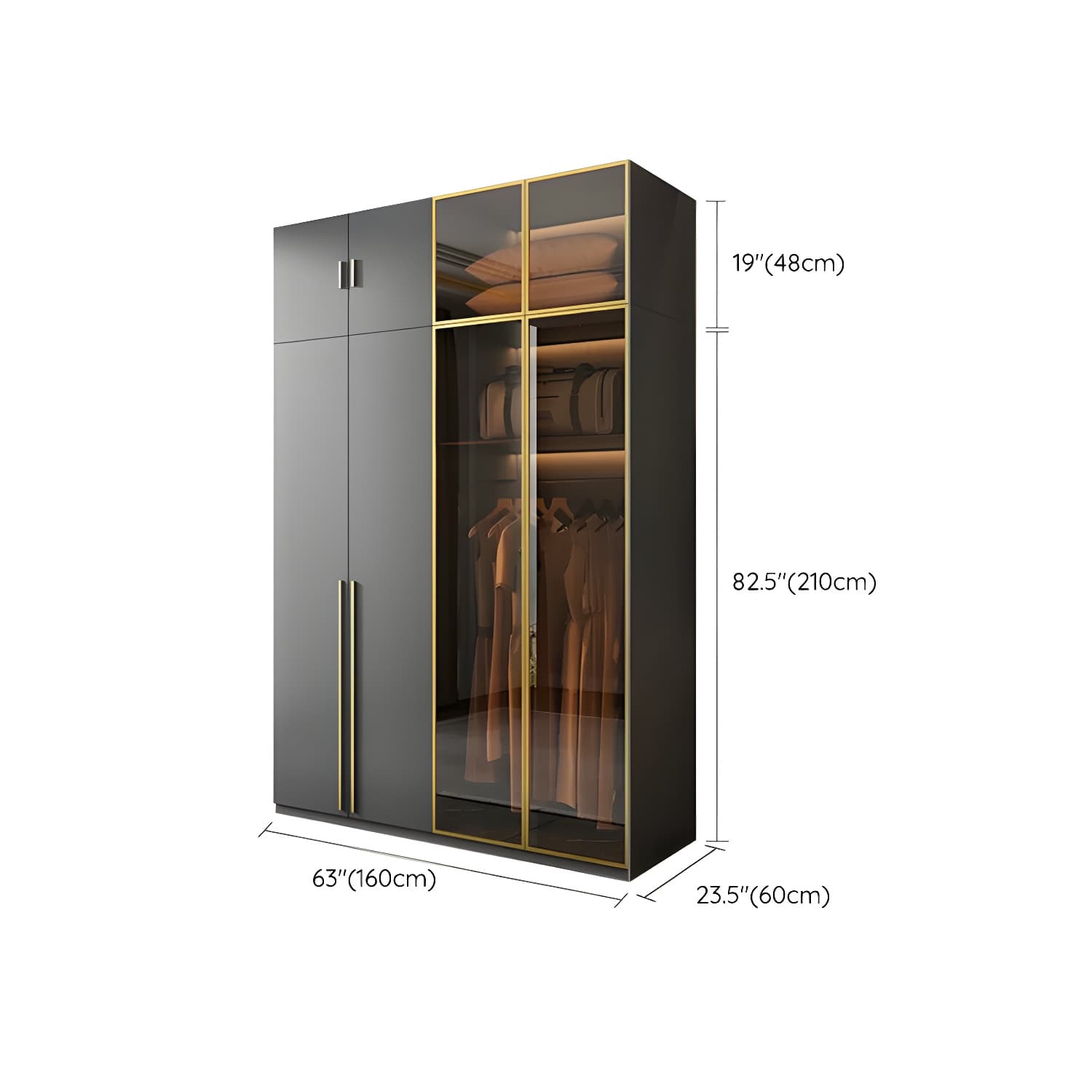 Modern Black Wood Wardrobe Armoire with Soft-Close Drawers & Clothing Rod thumbnail 21