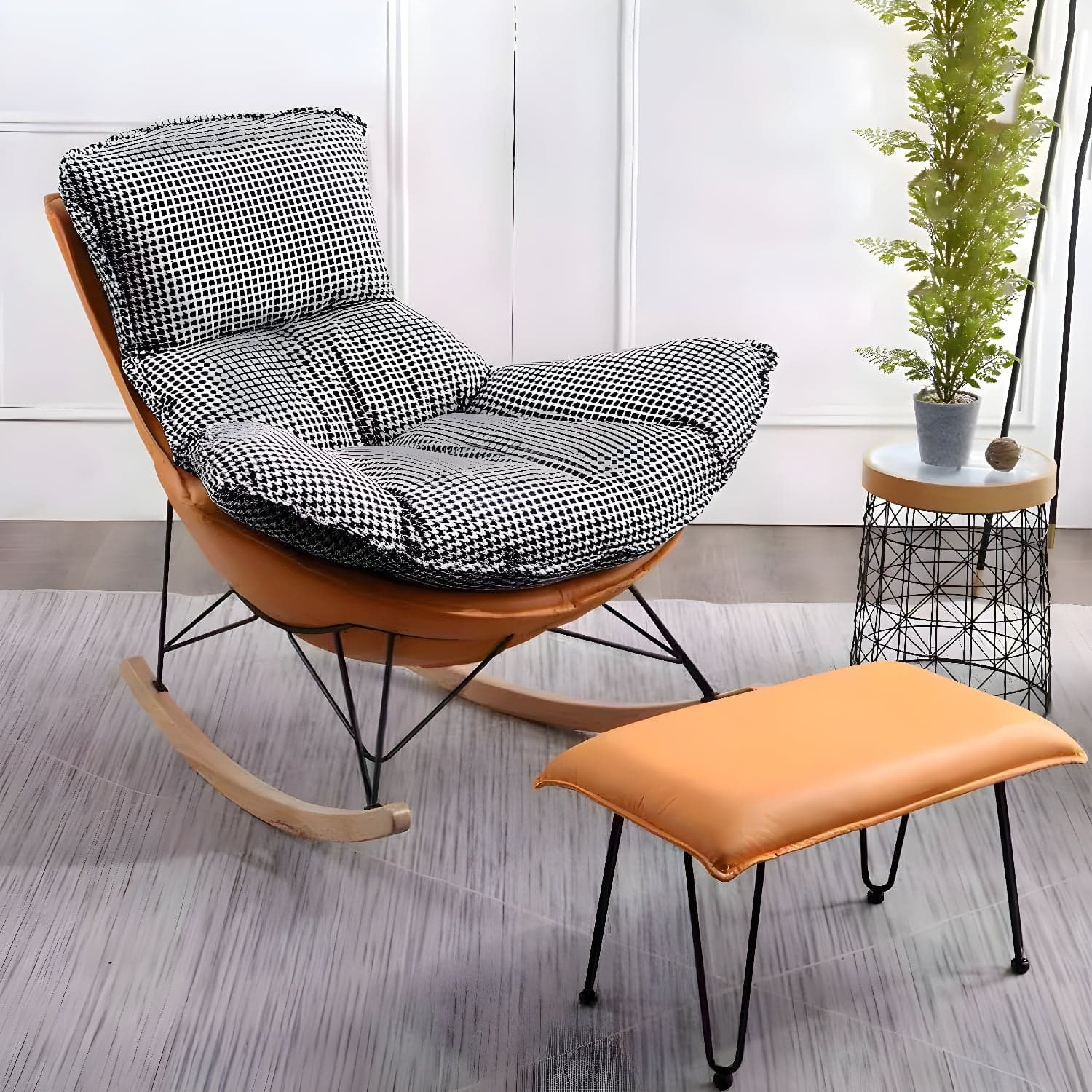 Modern Upholstered Rocking Chair and Ottoman Set - Natural Wood Legs, Stylish Design for Home Decor thumbnail 6