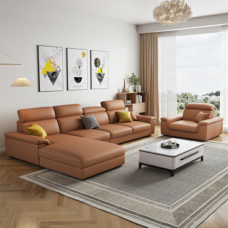 5-Seater Modish Left L-Shape Sofa Chaise with Natural Wood Frame thumbnail 7