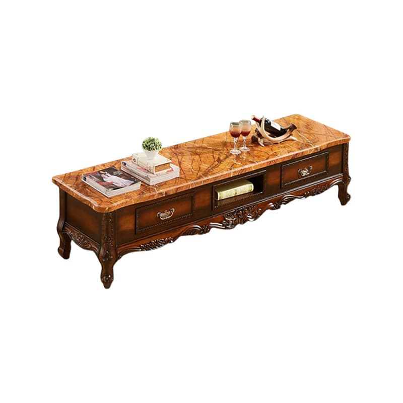 Scandinavian Brown TV Stand with Drawers & Shelves and Low Height featuring Open Storage thumbnail 5