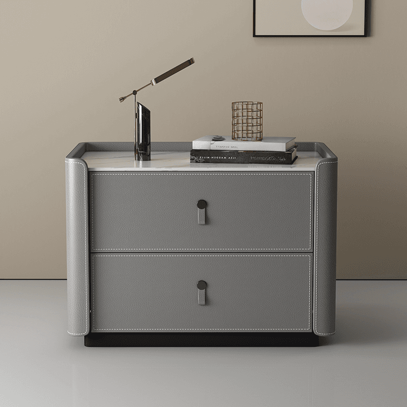 Modish 2 Tiers Drawer Storage Bedside Table with Stone Countertop thumbnail 7