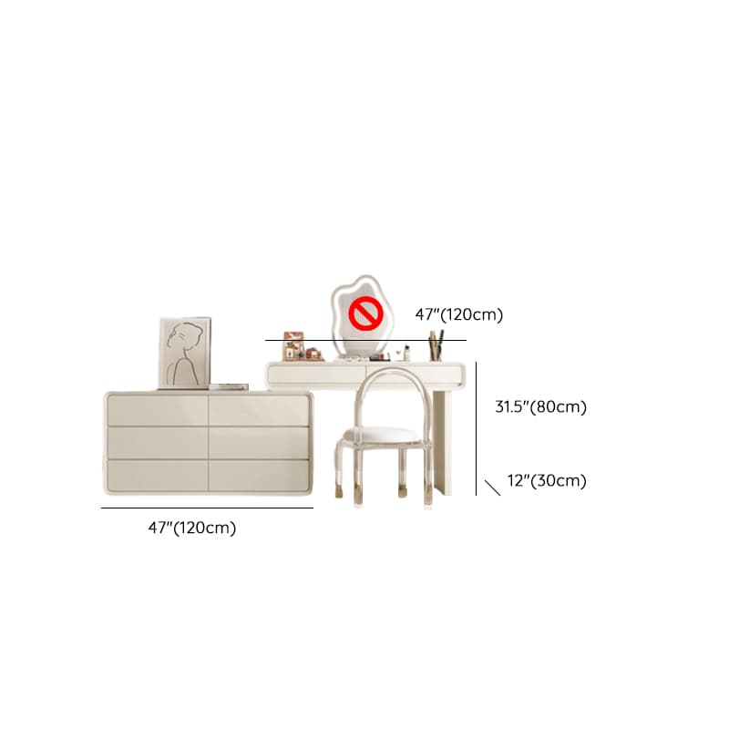 Standard Length Vanity Set with Upholstered Chair in Chalk, Synthetic Frame, and Lighted Mirror Including Seat thumbnail 22