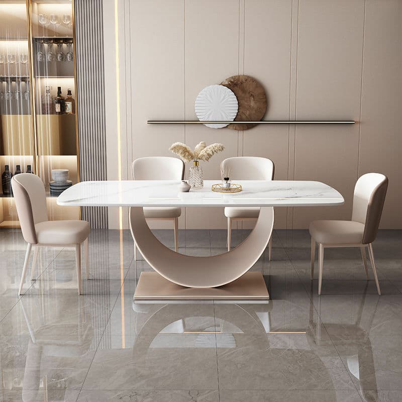 Contemporary Stone Top Dining Table with Metal Pedestal Base thumbnail 6