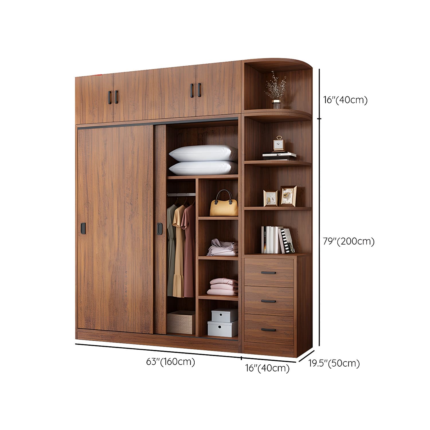 Solid Wood Frame Wardrobe Freestanding Wardrobe with Sliding Doors - image 33