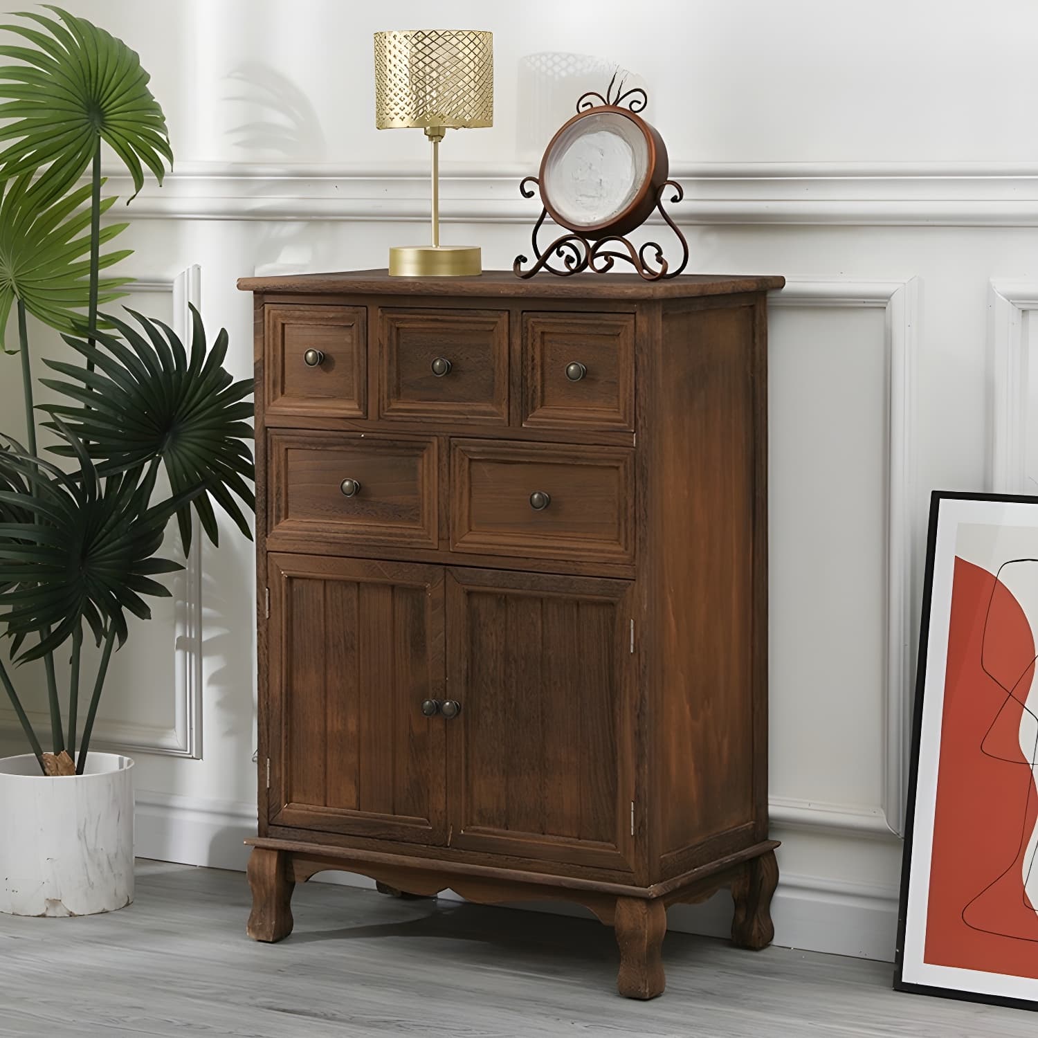 Modern Wooden Bachelor Chest with Vertical Drawers with Drawers