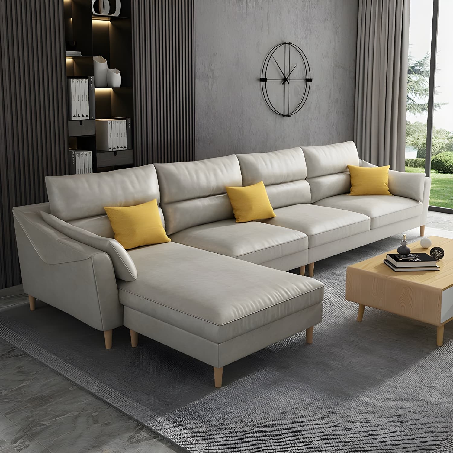 Scandinavian Wood Frame Straight Modular Sofa with Slipcover and Ottoman in 3 Piece Set thumbnail 9