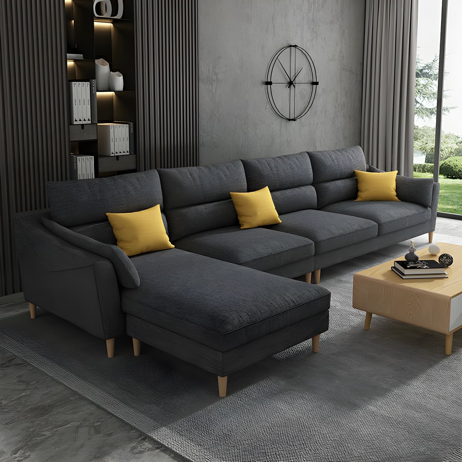 Scandinavian Wood Frame Straight Modular Sofa with Slipcover and Ottoman in 3 Piece Set thumbnail 2
