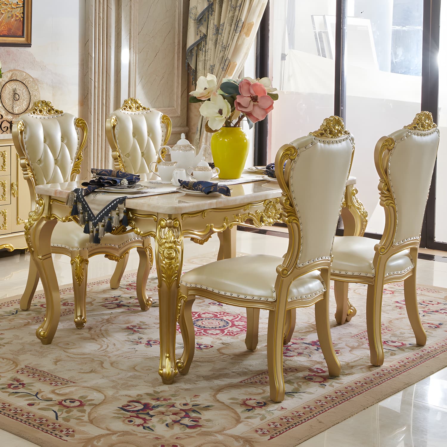 Victoria Rectangle Table Set 1/2/5/7 Pieces Dining Set for Home Use thumbnail 1