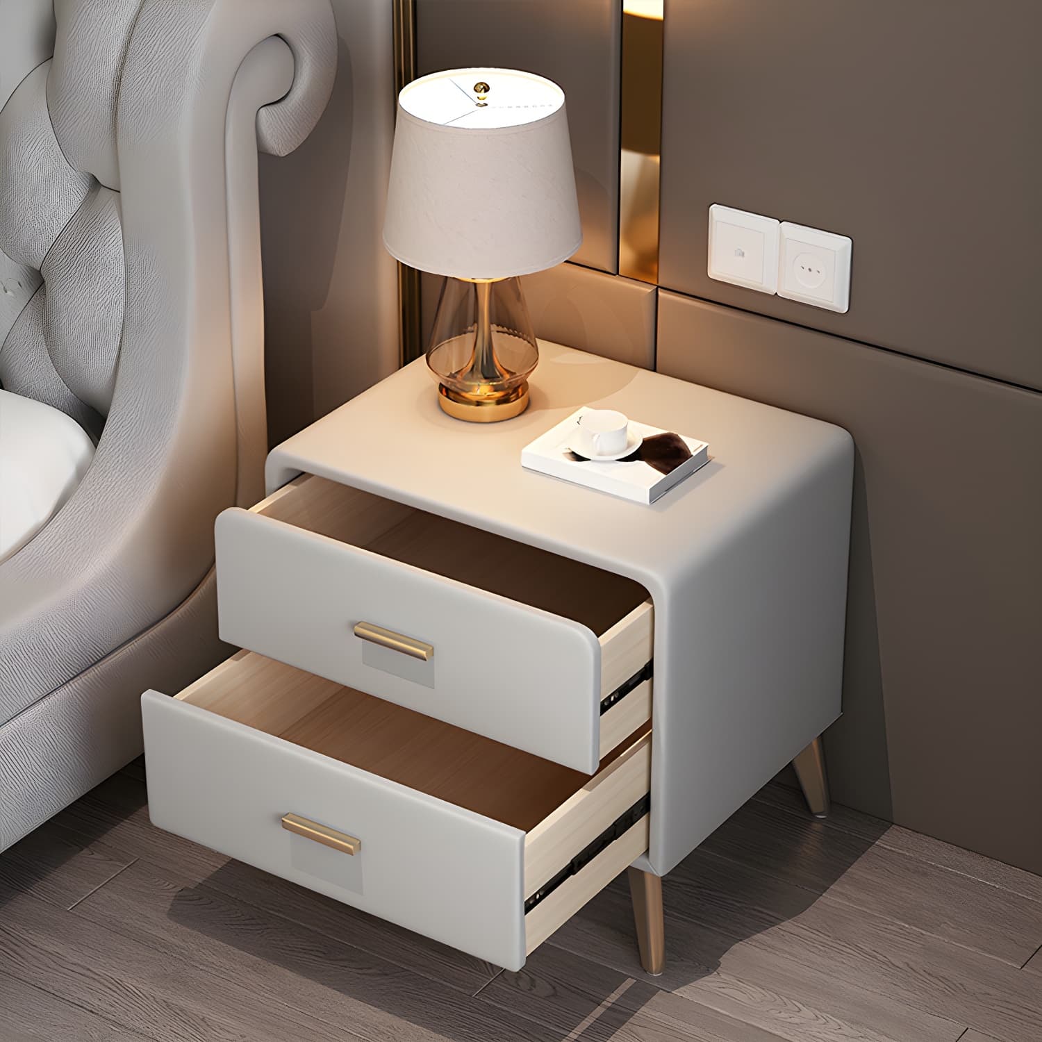 Faux Leather Modern Nightstand with Drawer Storage - Small Size, 2 Drawers thumbnail 17