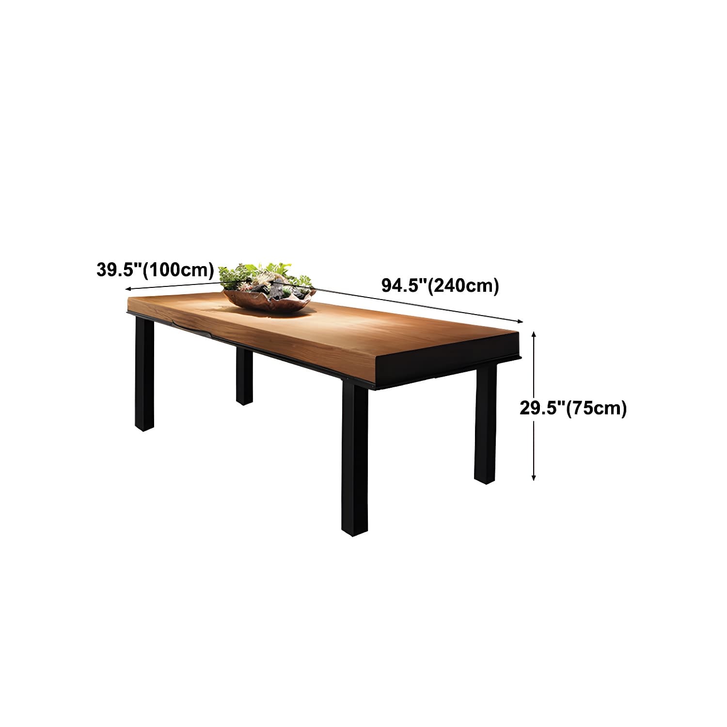 Industrial Rectangle Dining Table Pine Solid Wood Table with 4 Black Metal Legs thumbnail 19