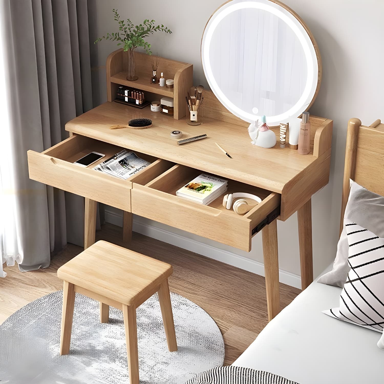 Light Wood/Bleached Wood/Gray Wood Sleeping Room 2 Drawers Lighting System with Tabletop Storage thumbnail 8