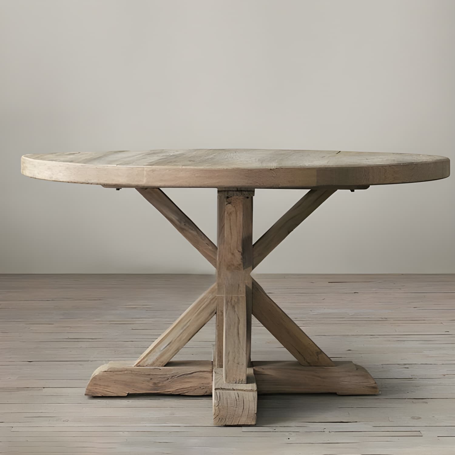 Distressed Solid Wood French Country Round Dining Table for Kitchen & Dining thumbnail 2