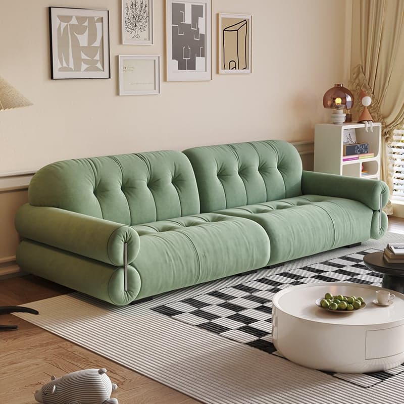 Tear Resistant Standard Sofa with Pu/Flannel Upholstery in White/Sage/Light Brown thumbnail 9