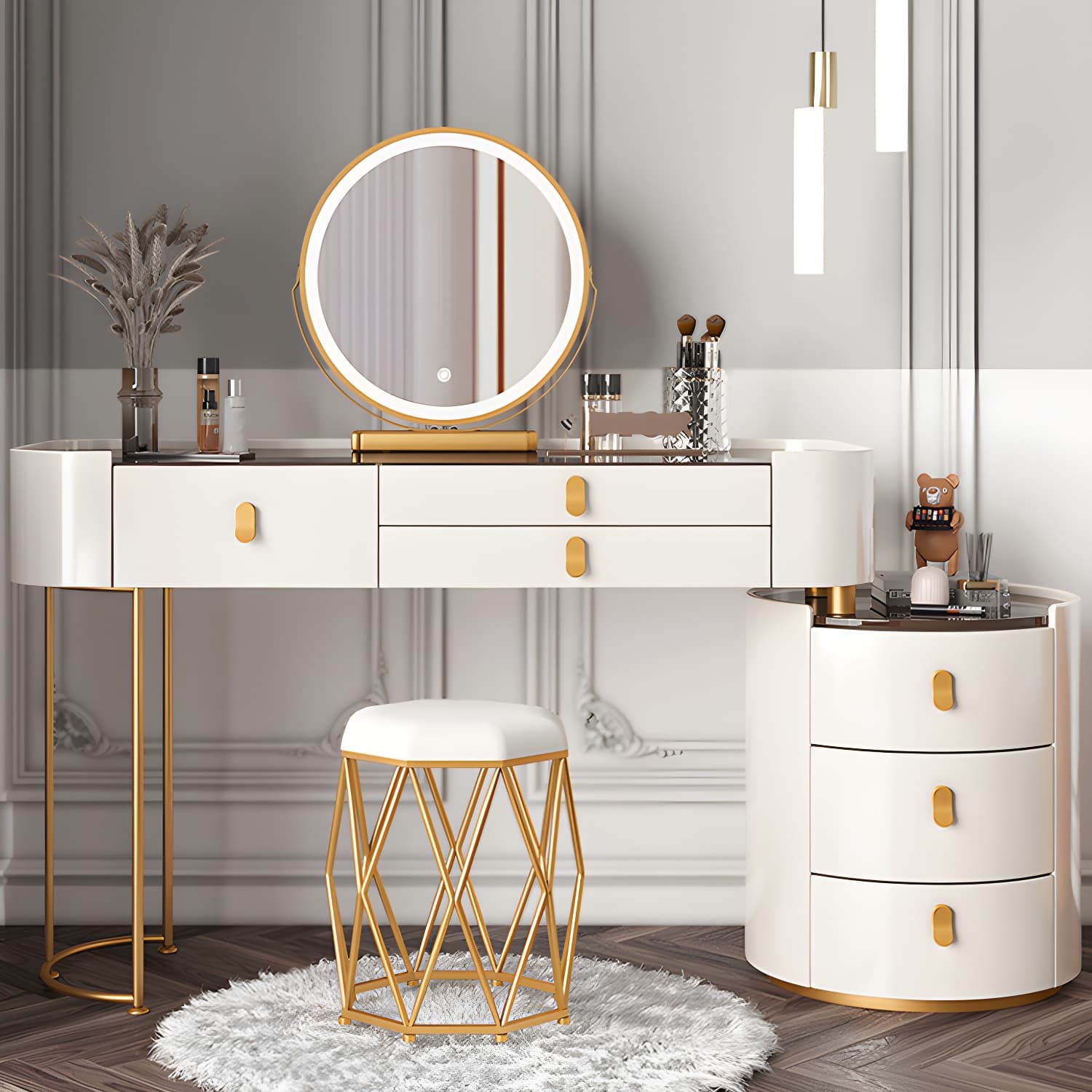 Glass/Stone Dresser Modern Make-up Vanity with 5/6 Storage Drawers thumbnail 3