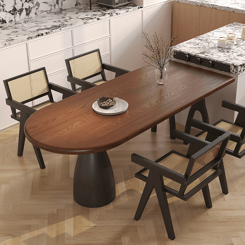Dining Table Set with Asymmetrical Shape, Wood Slab Top, and Three Legs thumbnail 2