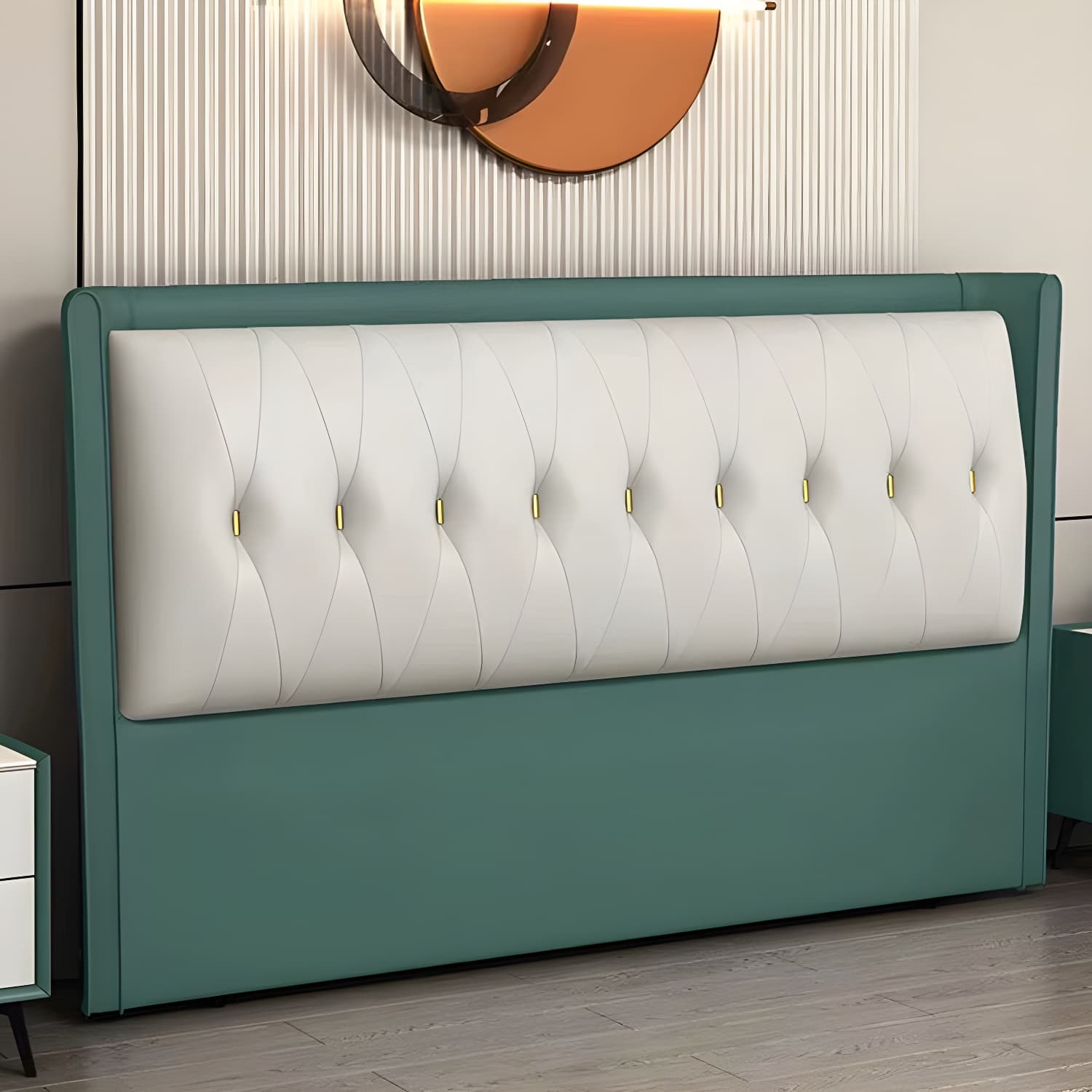Contemporary Headboard Bed with Tufted Leather Upholstery in Rectangular thumbnail 9