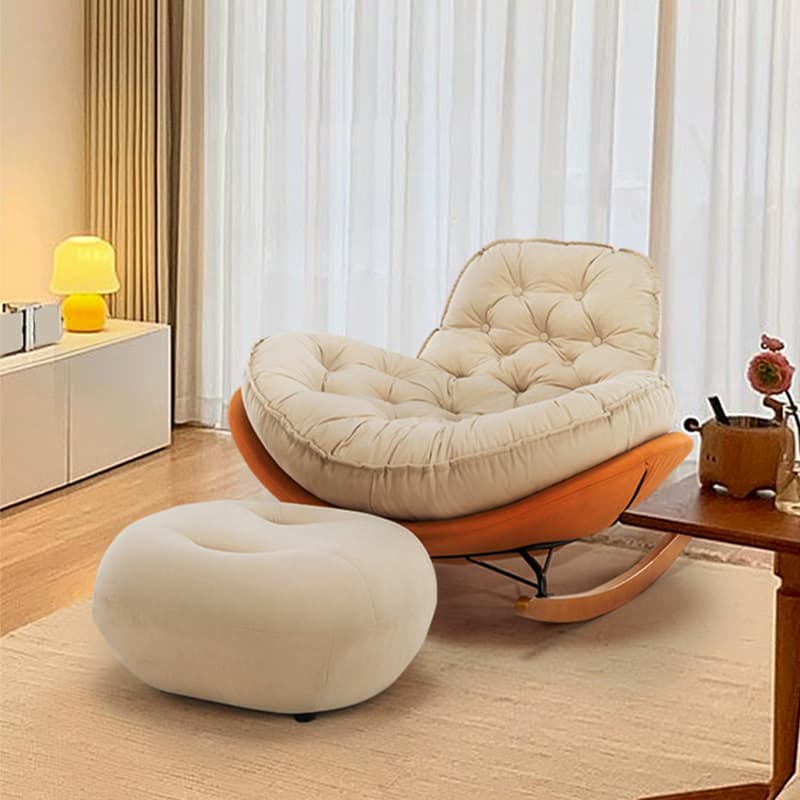 Modern Upholstered Rocking Chair - Stylish Indoor Seating with Natural Wood Legs and Tufted Design - image 7