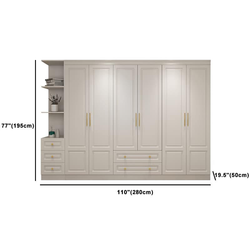 Art Deco Chalk Manufactured Wood Free Standing Interior Shelves Wardrobe with Soft Close Drawer and Hanging Rod thumbnail 26
