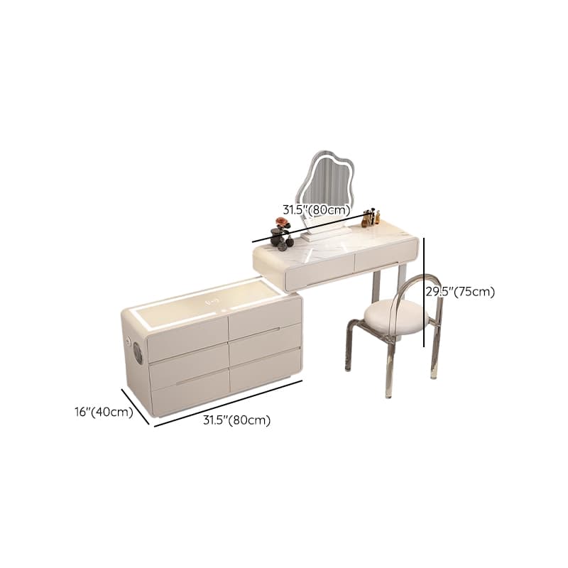 Simplistic Large Vanity Set with Stone Table Top, Clear Seating, 8 Drawers, and Mirror Lights thumbnail 8