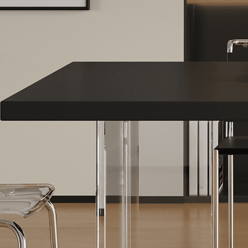 Minimalist Rectangular Dining Table Set with Two-sided Pedestal and Fixed Table, Featuring Back Chairs in Midnight Black thumbnail 7