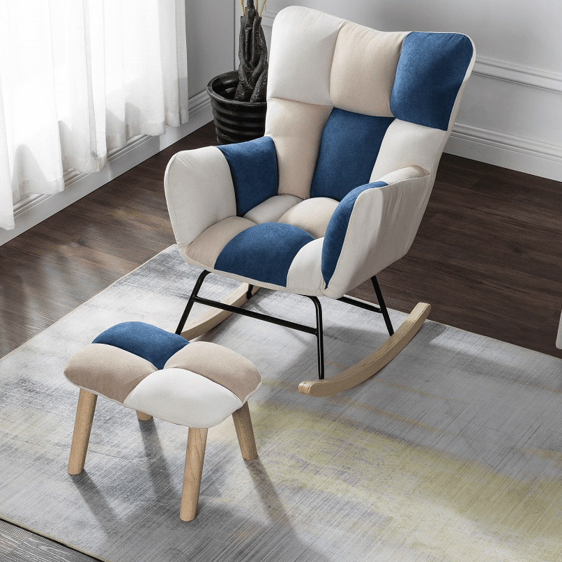 Simplistic Scratch-immune Padded Recessed Arm Ottoman Upholstered 2 Piece Set Bedroom Rocking Chair thumbnail 15